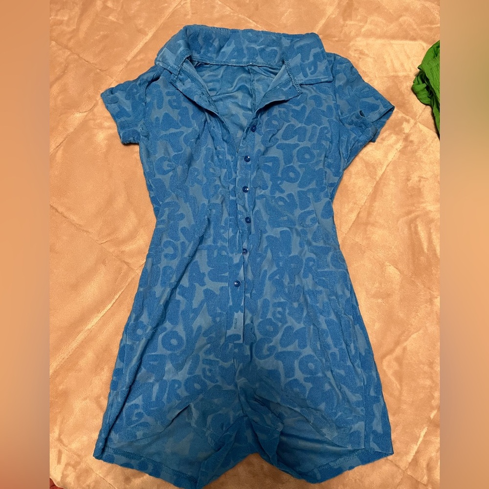 Blue mesh romper size small button up cover up
